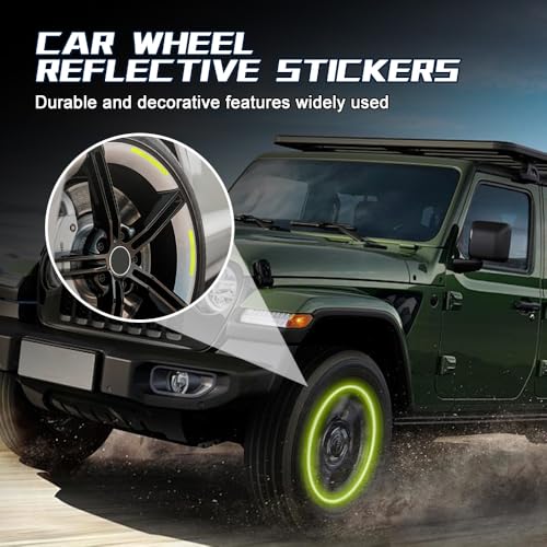 Image of 20PCS Reflective Car Wheel Decorative Stripe Stickers, Reflective Car Decal, Anti-Scratch Reflective Rim Stickers, Night Safety Warning Car Stickers Universal for Vehicles Motorcycles (Green)