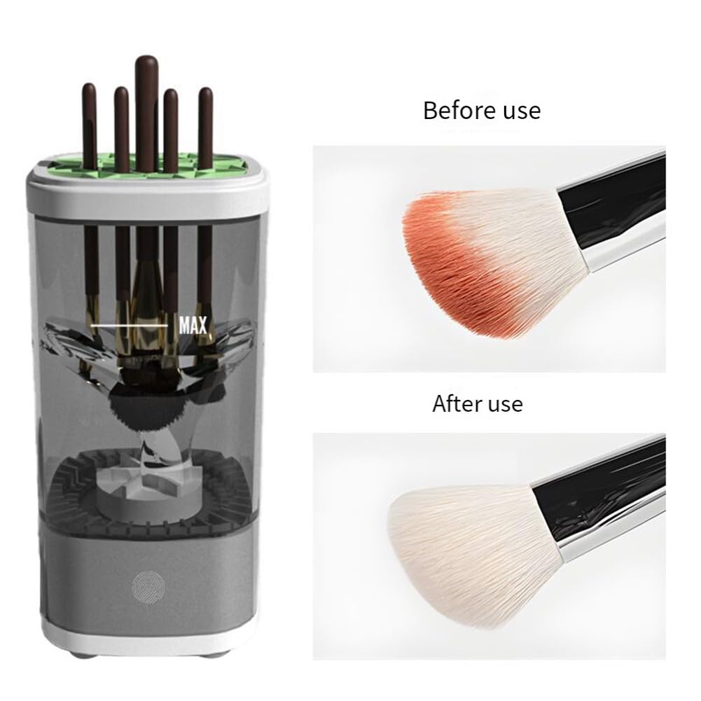 Pulitore elettrico per pennelli da trucco, 8000 giri/min, con supporto in silicone multi-dimensione, per design compatto in ABS, tutti i tipi di pennelli, nero/bianco