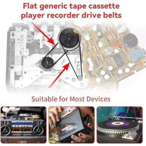 VYZUTR 56-teiliges quadratisches Kassettenband-Maschinenriemen-Verbindungsband in verschiedenen Größen, Gummi-Recorder-Riemen-Set, Kassetten-Recorder-Riemen, Band für Recorder, Walkman, Repeater