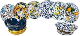 Villa d'Este Home Tivoli Set of 18 Porcelain and Stoneware Plates, 6 Different Table Places, Italian Beauty, 5911286