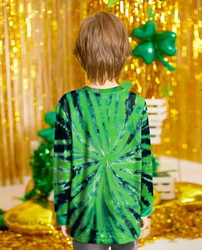 Image of Unisex Kids St. Patrick's Tie Dye Irish Clover Long Sleeve Shirt Shamrock Green Sweatshirt 6-14 Years