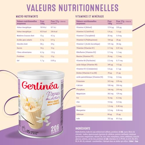Gerlinéa Boisson Milkshake goût Vanille Substituts de repas riche en protéines Poudre à reconstituer contient 15 repas 220385 – Image 6