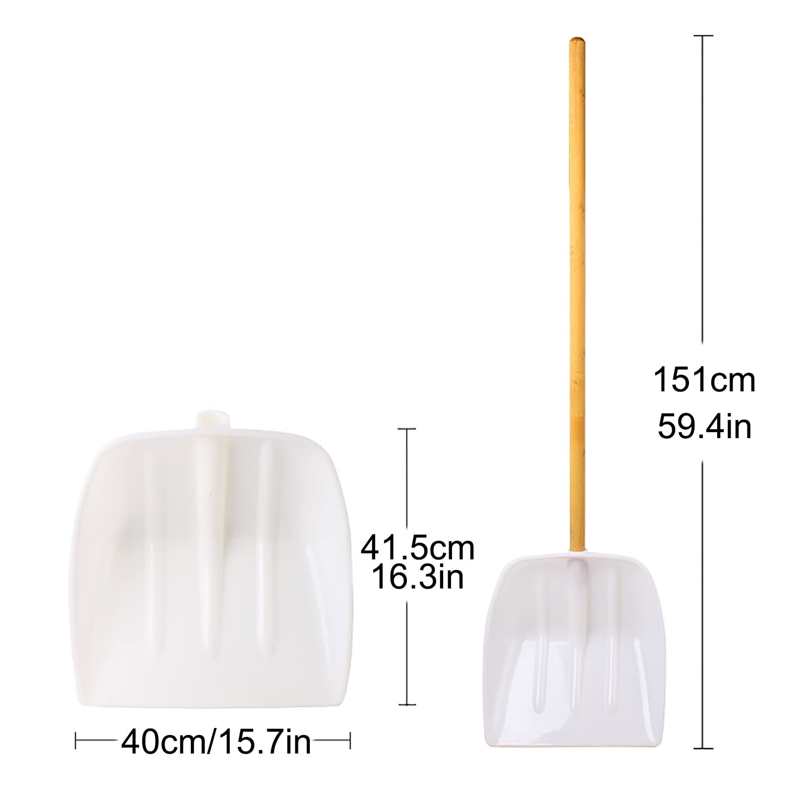 Pala para Nieve, Palas cuadradas con Cabezal de Pala de Polipropileno y Varilla de Pala de Madera, Longitud Total de Madera de 59 Pulgadas, para Coche, hogar, Garaje, jardín