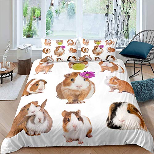 Guinea Pig Bedding Set 3D Animal Pattern Duvet Cover for Kids Boys Girls Cute Guinea Pig Rabbit Printed Comforter Cover Wildlife Bedspread Cover Bedroom Collection 2Pcs Single Size - Image 3