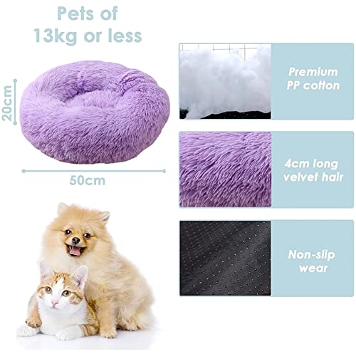 jiuzcare Hundebett Rundes PlüSch Katzenbett Haustierbett PlüSch Hundebett Katzenbett SchöNe Tierbett Super Weich Doughnut-Form Haustierbett FüR Katzen Donut Kissen Hundebetten FüR Kleine Hunde (Lila)