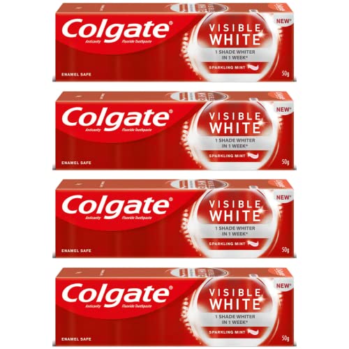 Image of Colgate Visible White Sparkling Mint 50G Toothpaste (200G, Pack Of 4, 50G Each) - Whitens Teeth, Protects Enamel, Freshens Breath