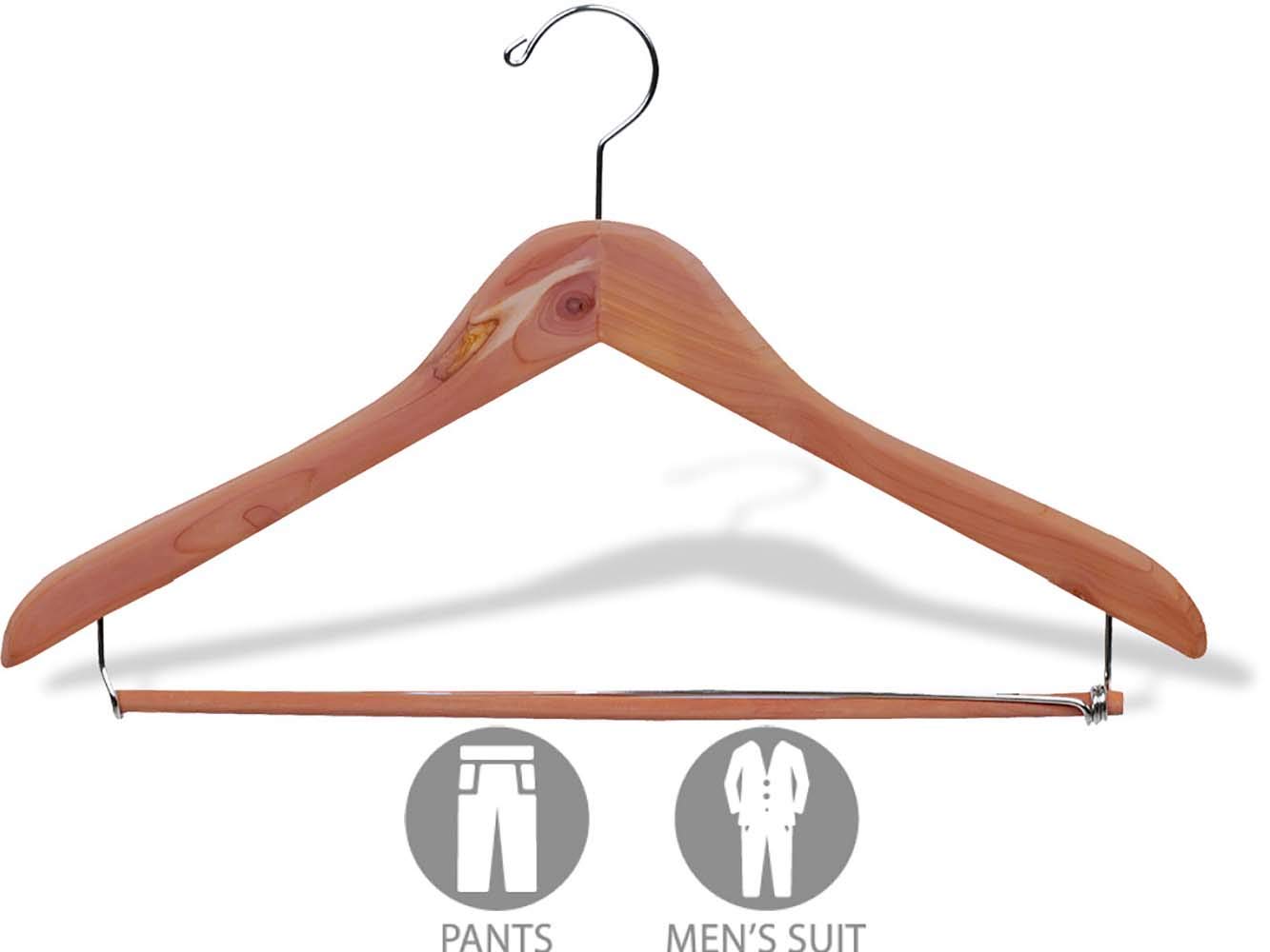 Unfinished Natural Red Cedar Wood Suit Hanger with Locking Bar in 17