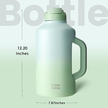 BOTTLE BOTTLE Insulated Water Bottle with Straw and Double Lid, Sports Stainless Steel Water Bottle with Handle, Vacuum Stainless Steel for Workout and Sports, 1.8L (Green Gradient)