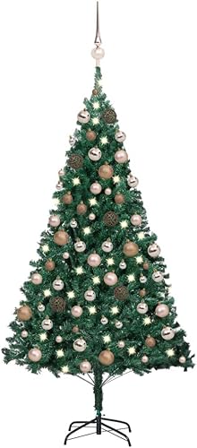 WIFESE Árbol de Navidad artificial con luces LED y juego de bolas, color verde, 82.7 pulgadas, árbol de Navidad artificial con luces, árbol de