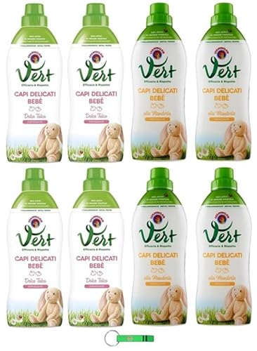 CHANTECLAIR VERT Capi Delicati Bebè Lessive liquide pour enfant Paquet test amande/talc – Lessive hygiénique pour vêtements délicats – 8 x 750 ml