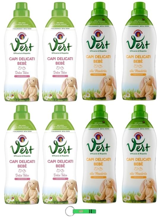 CHANTECLAIR VERT Detergente para niños paquete de prueba almendra/talco Detergente líquido Capi Delicati Bebè – Detergente higiénico para ropa delicada – 8 x 750 ml