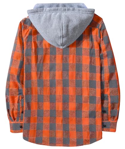JACKETOWN Men's Flannel Long Sleeve Hoodie Shirts Casual Button Down Plaid Shirt Jackets Stylish with Pocket Orange - image 2