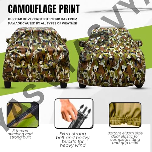Image of VYAS 100% Waterproof Wagon R Car Cover Compatible with Maruti Wagon R (2010-2017) Full Body Car Cover, All Weather Protection with Mirror Pocket, Belt & Buckle Camouflage Design
