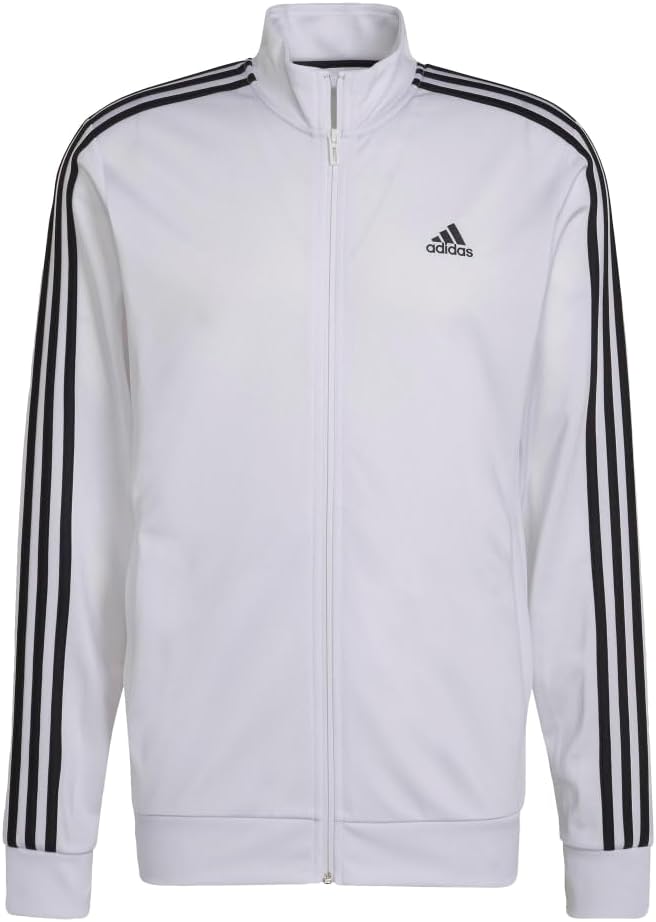 Men's Standard Essentials Warm-Up 3-Stripes Track Top, White/Black, Medium