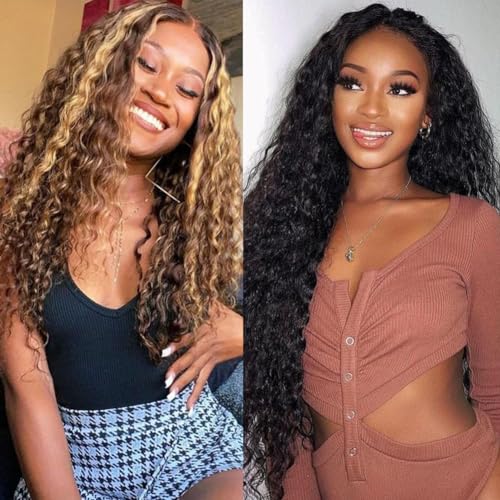 Natural Color 13x6 Deep Wave Lace Front Wigs 24 Inch+Highlight Ombre 13x4 Deep Wave Lace Front Wigs 22 Inch