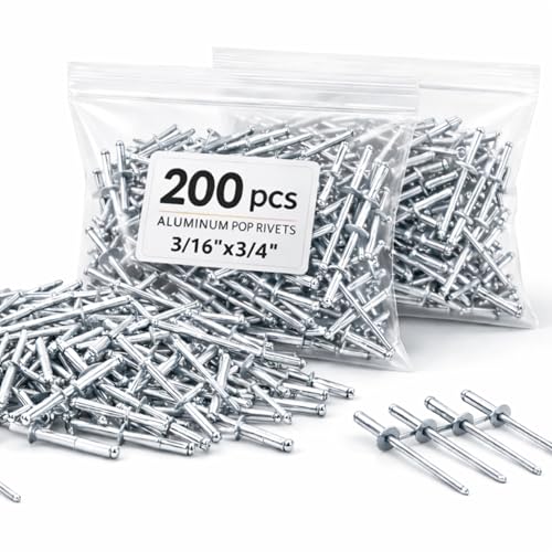 Image of 200PCS Large Flange Aluminum Pop Rivets 3 /16 inch X 3 /4 inch Body Blind Clenches Set for Sheet Steel Duct Work Aluminum Boat Clenches Long Pop Rivets Big Head Steel Mandrel Dome