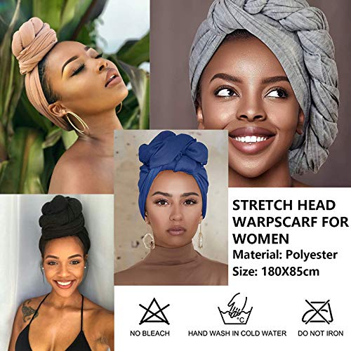 YMHPRIDE 4 Pieces Stretch Jersey Turban Stretchy Head Wrap Knit Headwraps Urban Hair Scarf African Head Wrap Solid Color Ultra Soft Extra Long Breathable Head Band Tie for Women - Thumbnail 2