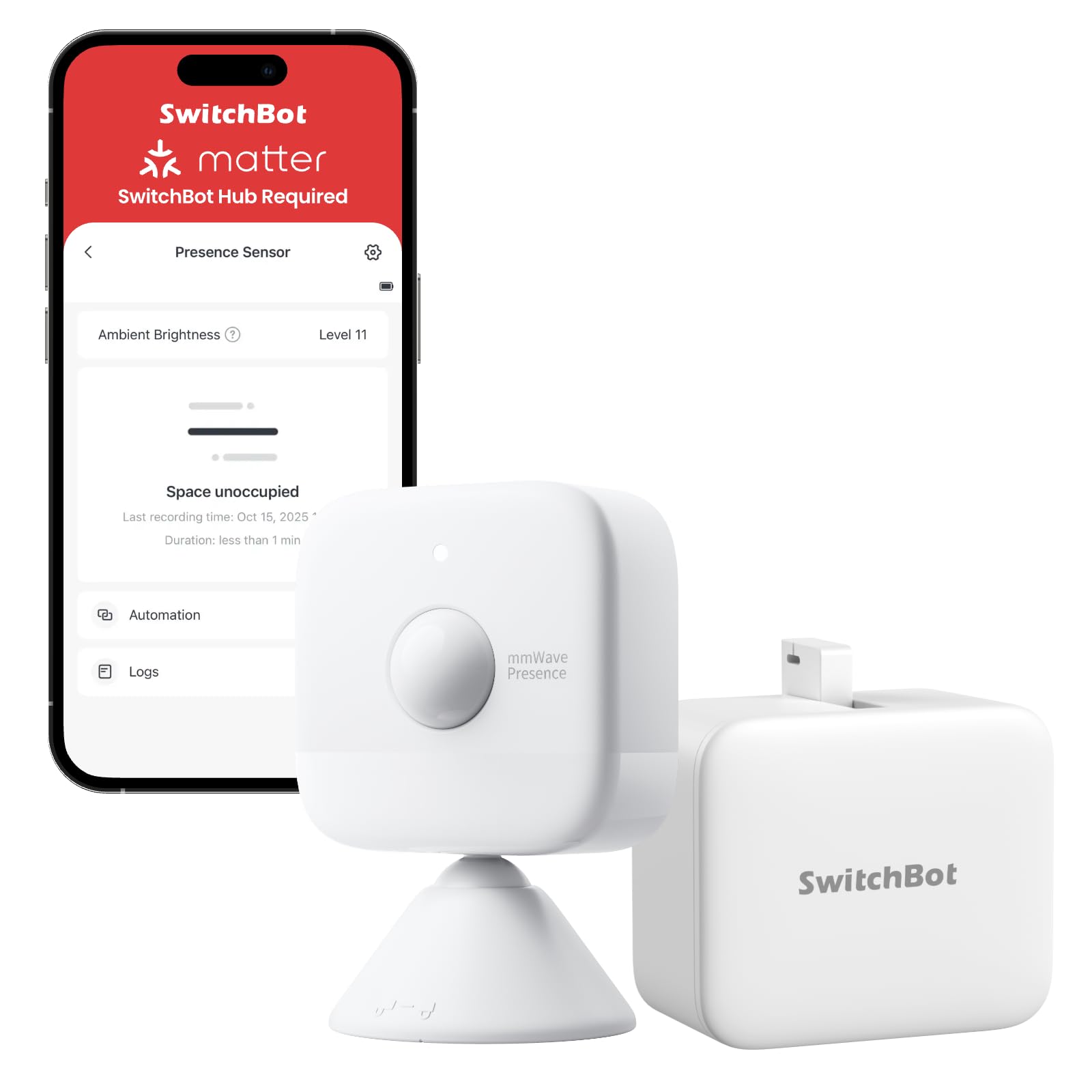 SwitchBot Presence Sensor with Bot – mmWave Radar Motion Sensor & Smart Switch Set, Lights On/Off by Presence, Smart Home, Alexa/Google/Siri/SmartThings/Matter via Hub