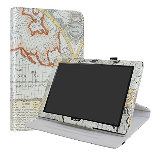 Acer Iconia One 10 B3-A40 roterande fodral, LiuShan 360 graders rotationsstativ PU-läder med gulligt mönsterskydd för 10,1 tum Acer Iconia One 10 B3-A40 surfplatta, vit karta