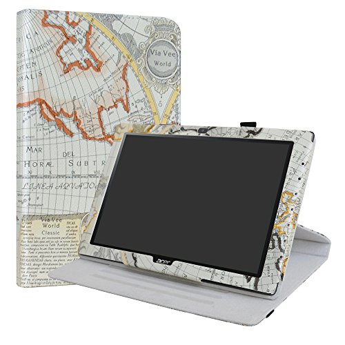 LiuShan Acer Iconia One 10 B3-A40 Rotary Coque,360°Rotation Rotatif étui avec Rabat Stand Support Housse Coque Couverture pour 10.1' Acer Iconia One 10 B3-A40 Android Tablet,Map White