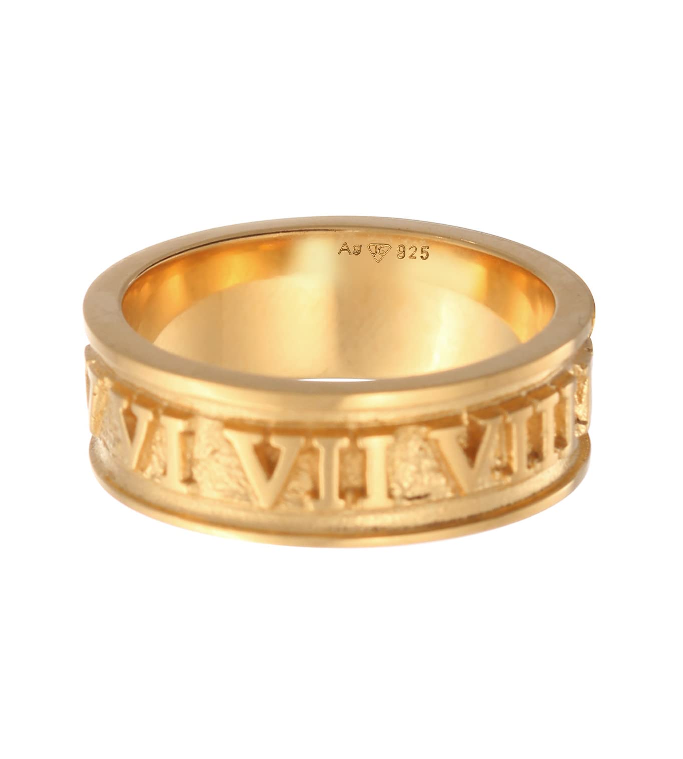 Kuzzoi Herrenring golden Bandring massiv (8 mm) 925 Silber vergoldet | Schmuck Accessoire mit römischen Ziffern Ring für Männer in der Ringgröße 60–66