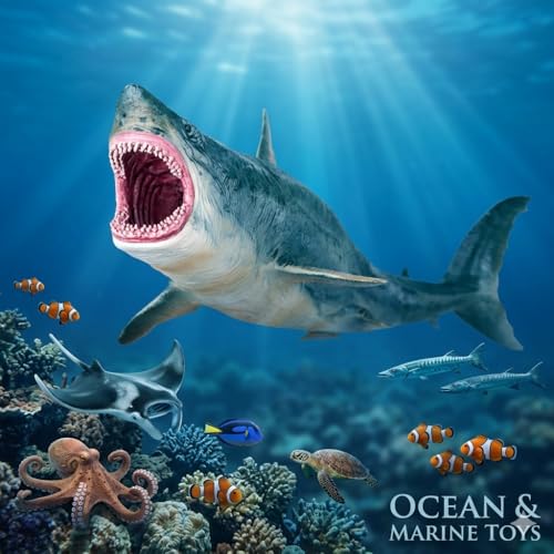 Image of Realistic Big Size Ocean Shark Animal Toy for Kids 3+| Attractive Underwater Fish Animals Toys Action Figure for Boys and Girls Birthday Gift for Children Education & Table Top Decoration Item