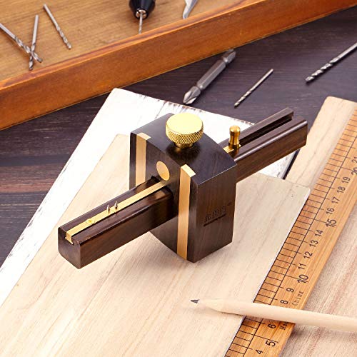 Mortise Gauge Woodworking Marking Gauge Ebony Mortise Square Gauge 6.4 Inches Sliding Mark Scraper Marker Measuring Tool With Brass Screw Type Adjustable Head Meter Carpentry Carpenter Accessories #TOP6