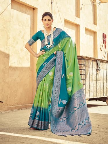 Image of SWORNOF Women's Kanjivaram Soft Silk Banarasi Sarees With Unstiched Blouse Piece