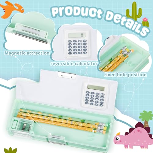 Image of Henoyso Multifunctional Pencil Box for Boys, Cute Dinosaur Pencil Case with Calculator and Sharpener, 2026 Back to School Supplies Organizer for Kids Teens Students, Elementary Gift
