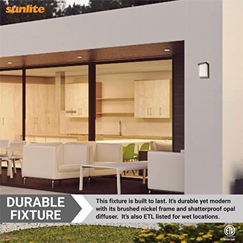 Image of Sunlite 88673 8 inch Modern LED Wall Sconce Light, Outdoor Fixture, Adjustable 3 CCT 3000K-5000K, 12 Watts, 600 Lumens, Opal Shade, Oil Rubbed Bronze, Indoor for Bathrooms, Garage, Hallways & Entryways