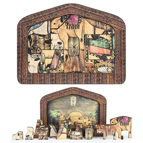 DirkFigge Hölzerne Krippe Set, Krippe Weihnachten Jesus Puzzles mit Holz gebrannt Design Jigsaw Puzzle Spiel für Erwachsene und Kinder Weihnachten Dekoration Schrank Tischplatte Verzierung Cover