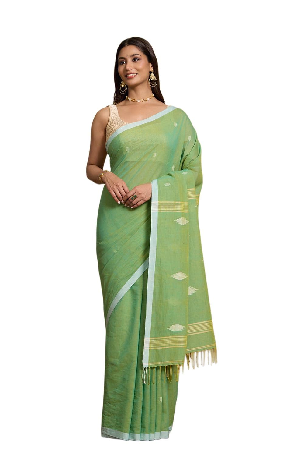 Taneira Bengali Jamdani Unstitched Green Saree