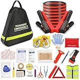 Car Emergency Kit with Jumper Cables, Roadside Safety Emergency Car Kit for Vehicle Truck Motorcycle - Gifts for Men Women Teenagers, Easy Storage(Black)