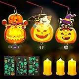 Halloween Basteln Kinder,3 Stück Halloween Bastelset Kürbis laternen mit LED,kürbis laterne kinder Halloween Deko Basteln Laternenset Für Junge Mädchen