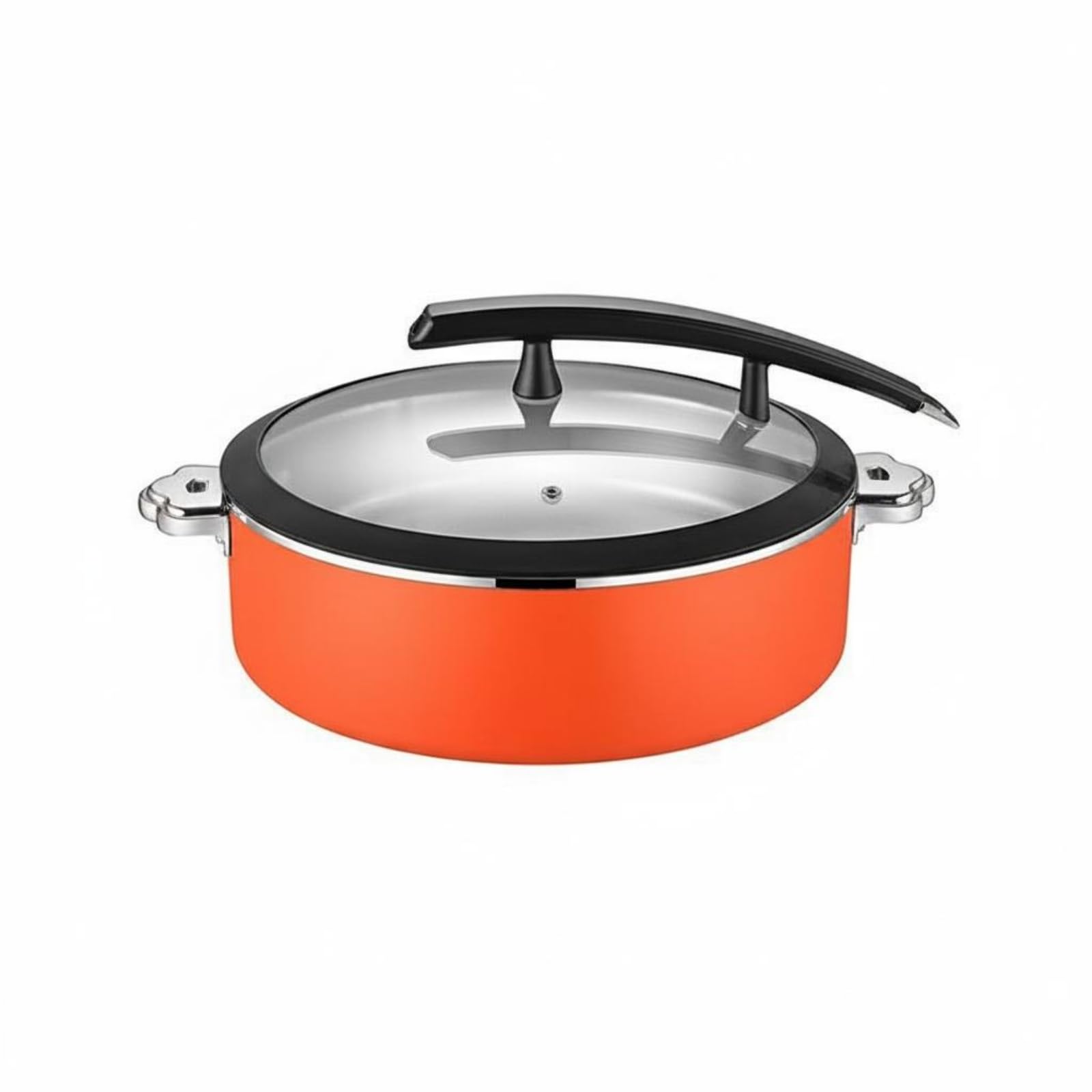 Servidor de Buffet de Acero Inoxidable Uso Comercial Fuente Calentadora Nivel Alimenticio Plato Chafing para Catering, Naranja, 32CM