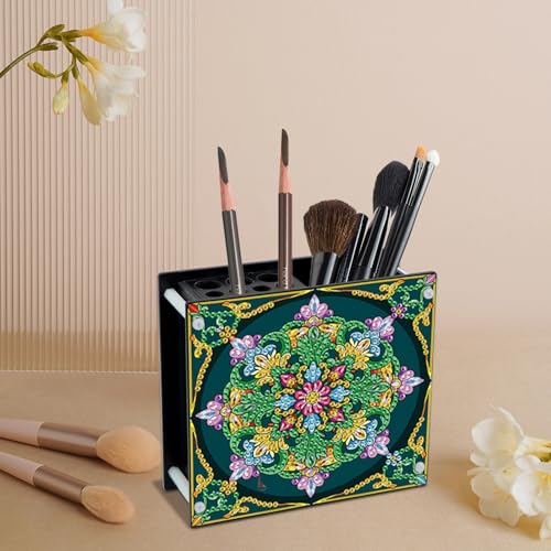 Image of DIY 5D Diamond Painting Pen Holder Organizer, Mandala Acrylic Pencil Cup with Special-Shaped Rhinestones, Decorative Office Supplies Storage for Home, School, Gift
