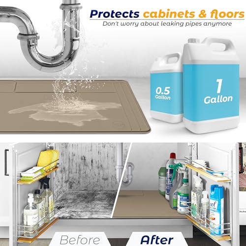 Image of The Original Under Sink Mat - Silicone Waterproof mat, Trimmable, Easy to Clean, Kitchen cabinet liner, Under sink protector mats, Drip Tray with Lip - 34 inch x 22 inch or smaller