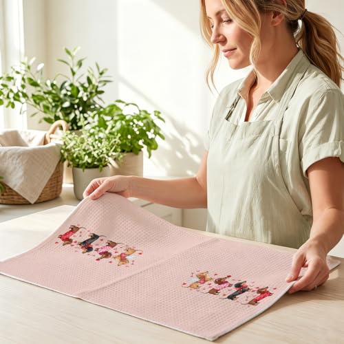 Image of Hanamiya Na Cute Dachshund Kitchen Towels 24x14 Inch, Dachshund Gifts Reusable Dish Towels for Kitchen Bathroom Decor, Waffle Weave Absorbent Tea Towel, Cute Weiner Dog Gifts for Women Mom Friend