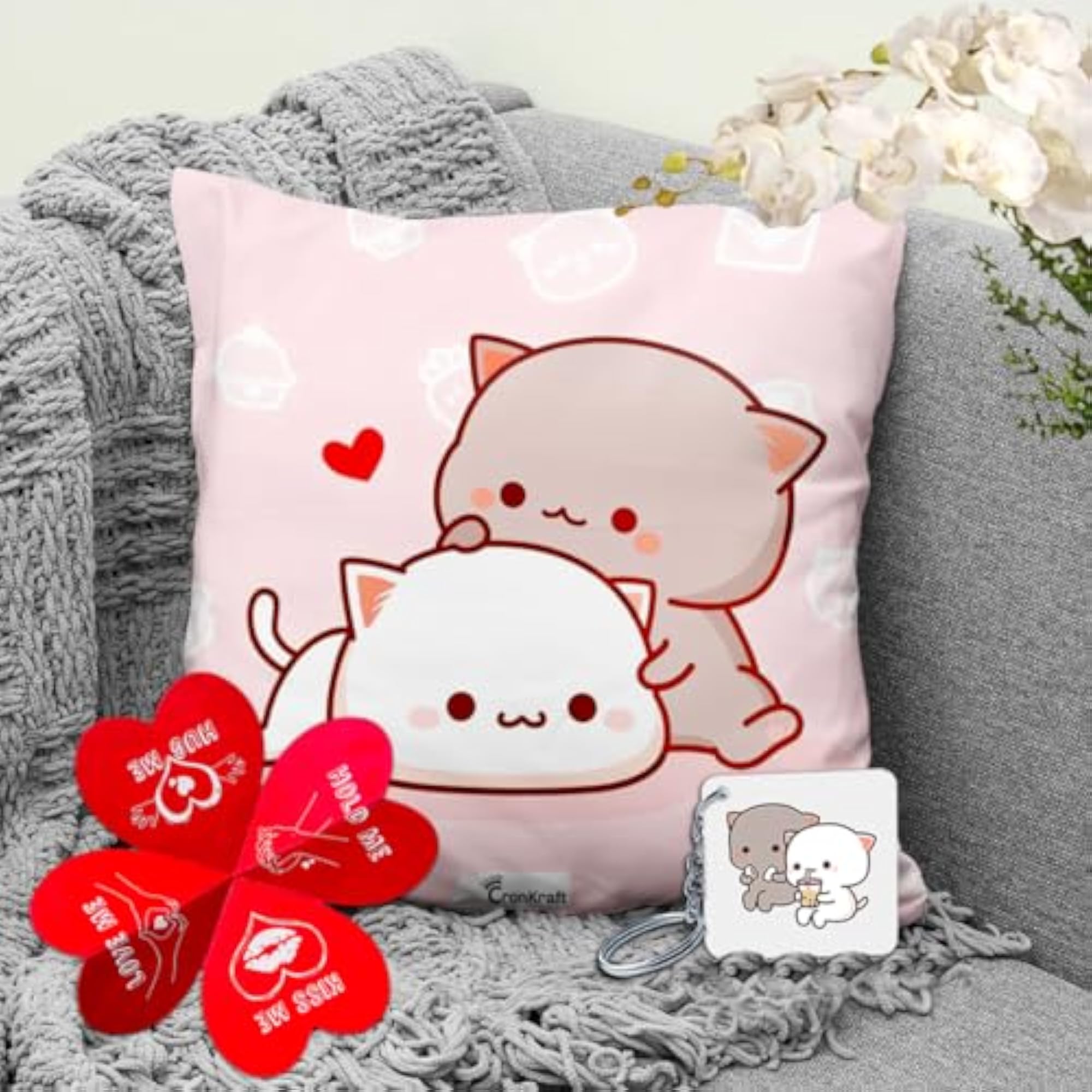 Foam Printed Cushion Cover & Keychain Gift Set