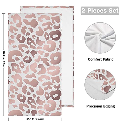 Zoeo Rose Gold Leopard Print Hand Towel Set Of 2 Pink Cheetah Face Towels Cotton Soft Absorbent Luxury Kitchen Dishcloth Washcloths For Bathroom Kids 28.3 X 14.4 Inch Home Gym Hotel Spa Yoga Sport #TOP1