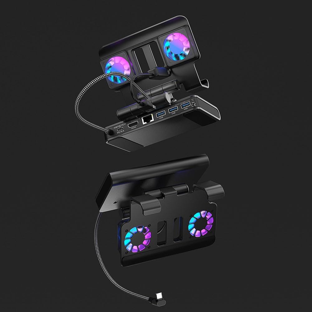 Docking station 4K@144Hz con doppie ventole di raffreddamento per console portatili, uscita 85W, Gigabit Ethernet, compatibile con rog Ally-X, Steam Deck, per legion Go, OneXPlayer APEX