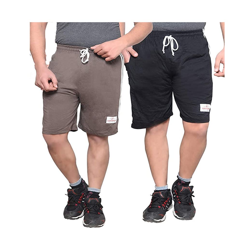 Men & Boy's Cotton Hosiery Relaxed Bermuda Shorts with 2 Side Pocket (Pack of 02)-(Black & Brown)-(X-Large)-image-48