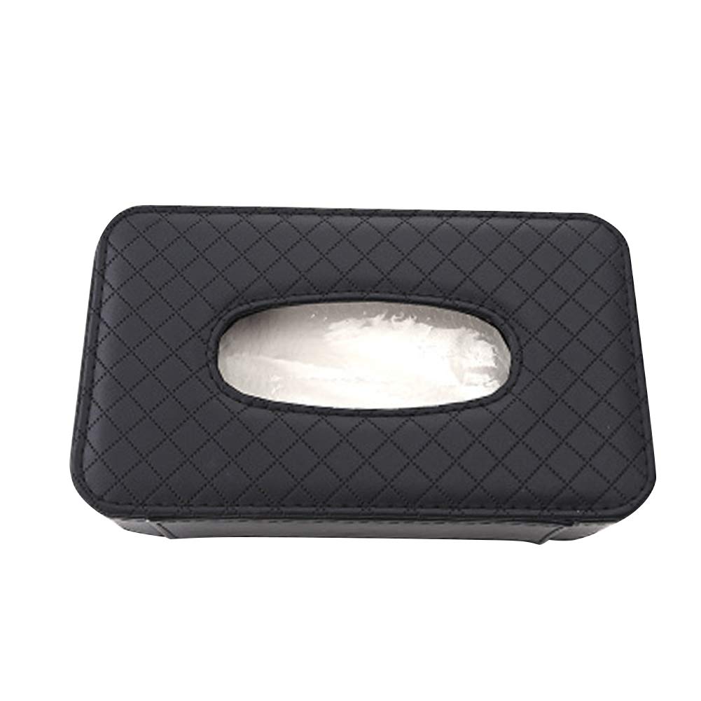 idain Car Tissue Box PU Leather Sun Visor Tissue Case Back Seat Car Facial Tissue Holder (Black)