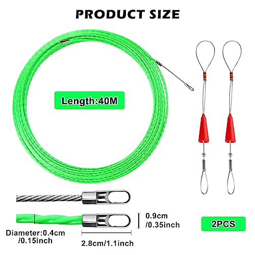 vegena 40m aiguille electricien, tire fils electrique aiguille tire fil avec 2 ressorts de guidage, tire cable electrique diamètre 4 mm pour pose conduit de sol