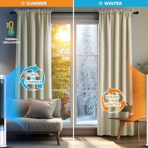 Image of Deconovo Rod Pocket Blackout Curtains Thermal Insulated Curtains Room Darkening Curtains for Living Room Beige 42W x 72L Inch 2 Panels