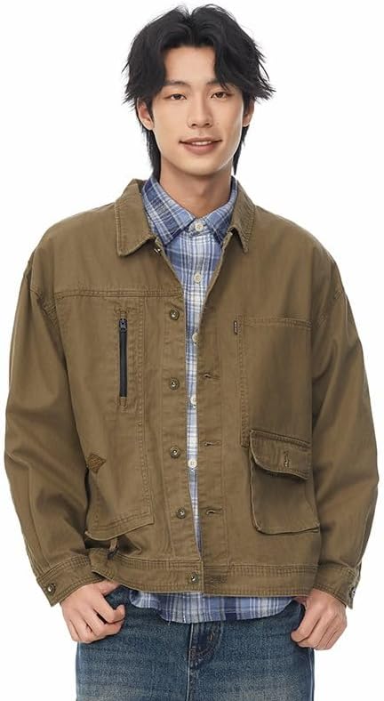 Men's Retro Workwear Jacket with Loose Fit