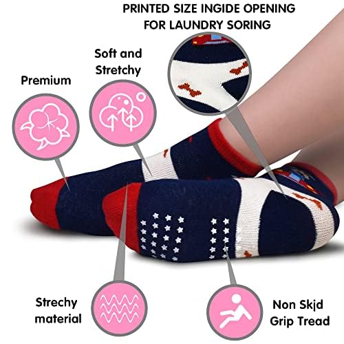 Image of Tphon 12 Pairs Toddler Non Skid Socks with Grips Anti Slip Bottom, Cotton Non Slip Ankle Crew Socks for Boys, Girls, Kids(1-7Years)