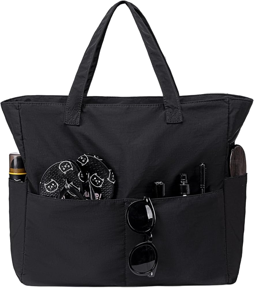 hirta Cery Tote Bag for Women Office Work Multipurpose Shoulder Bag with Zipper Pocket Teacher Travel Grocery Beach Hobo Bag Waterproof Sandproof Lightweight Pool Bag (Charcoal Black)-picture-14