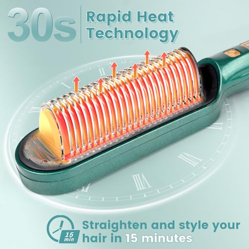 Hair Straightener Brush, Hair Straighteners for Women, Hot Brush for Women, Adjustable Temperature & Anti-Scald, Girl's Gift, Hair Tools for Styling (Green) - Image 4