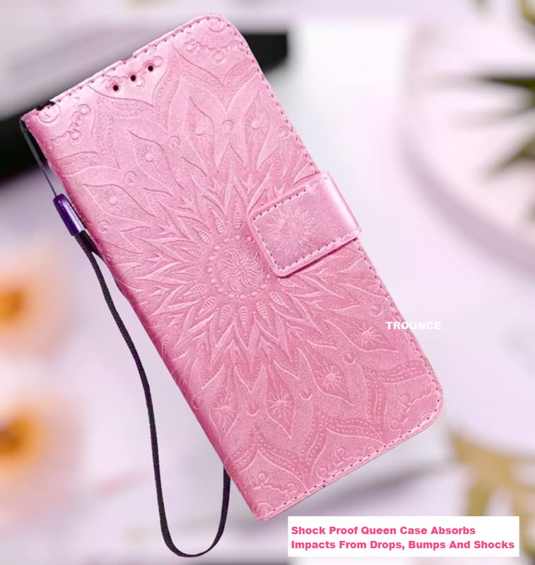 Image of TROUNCE Queen Faux Leather Flip Case Cover with Card Cash Holder Wallet Case | Magnetic Lock Mobile Cover |Back Case - Pink for Samsung Galaxy A54 5G
